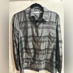 Joan Rives Striped Gray & Black Button Up Shirt Size Small